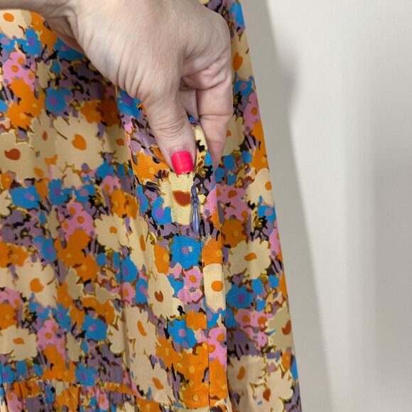 Stine Goya Judy Tiered Floral Silk Crepe Maxi Dress Multi Womens Size M Prairie - Picture 6 of 11